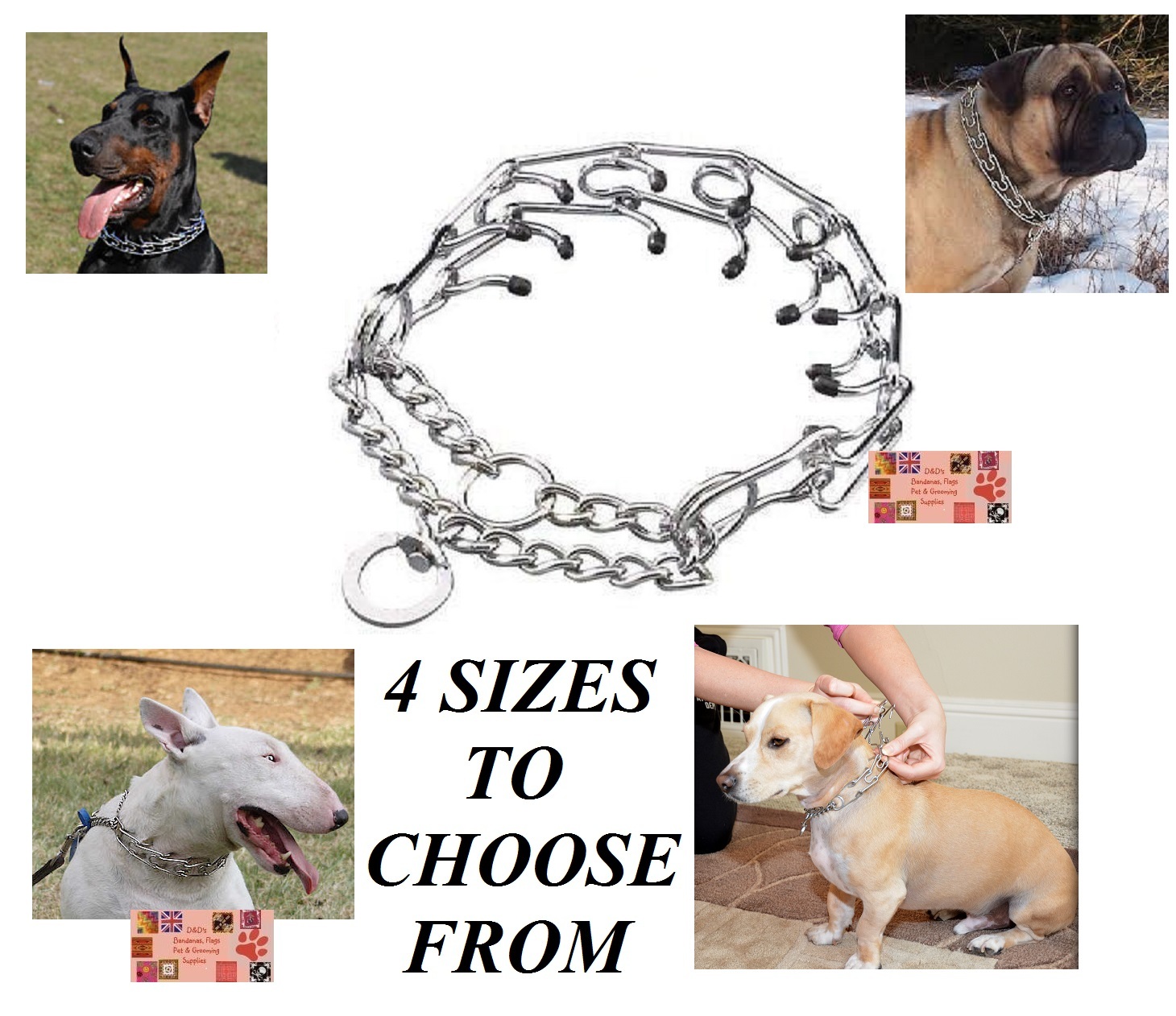 DOG CHOKE PRONG Pinch Rubber Tip No-Pull TRAINING COLLAR Adjustable*4 SIZES