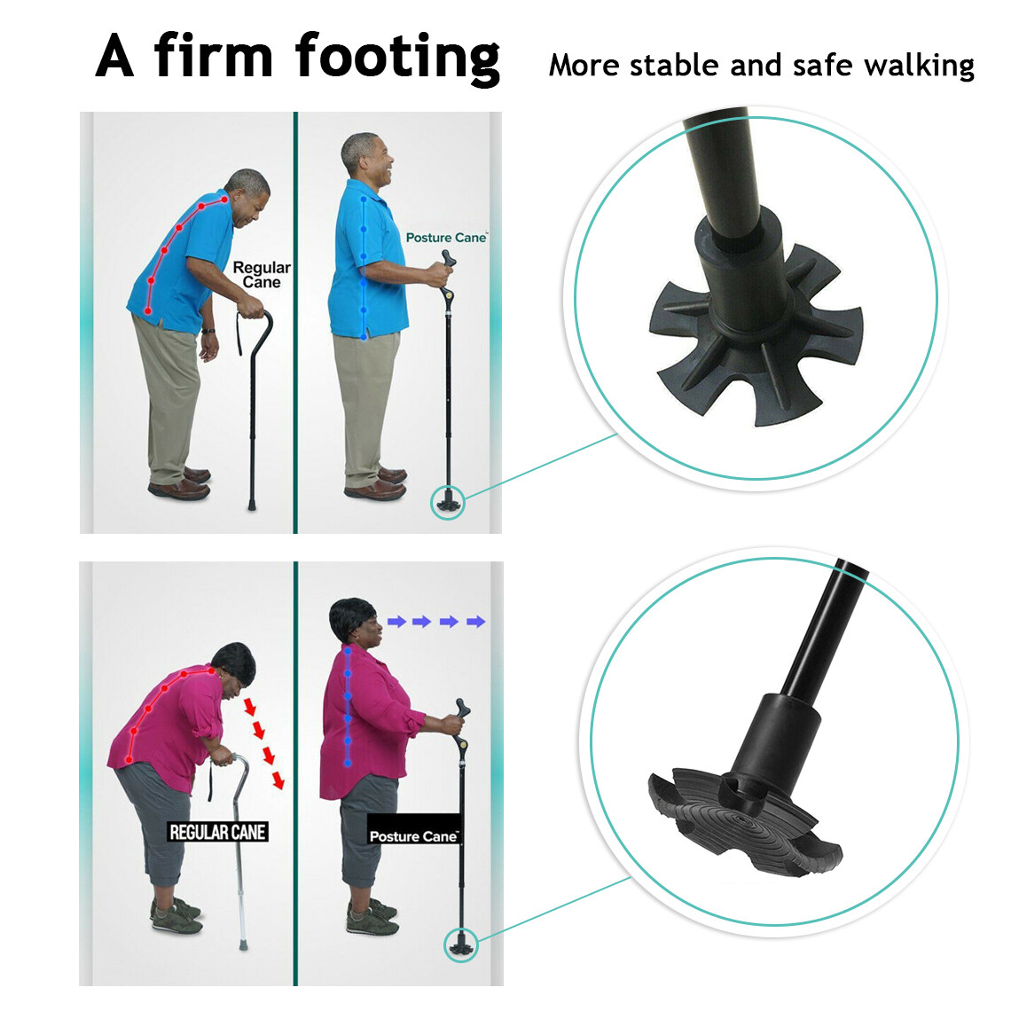10 Levels Adjustable Height Walking Stick - Retractable Posture Correcting Cane