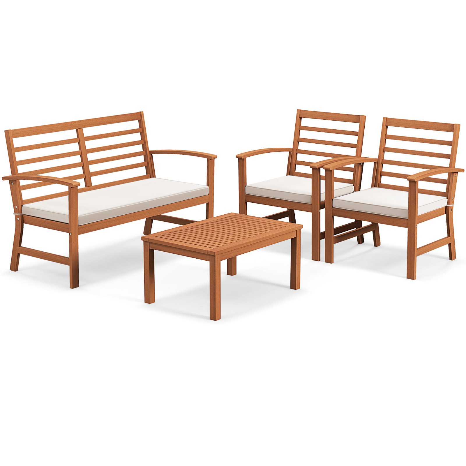 4 Pieces Outdoor Furniture Set w/ Soft Seat Cushions Stable Acacia Wood Frame