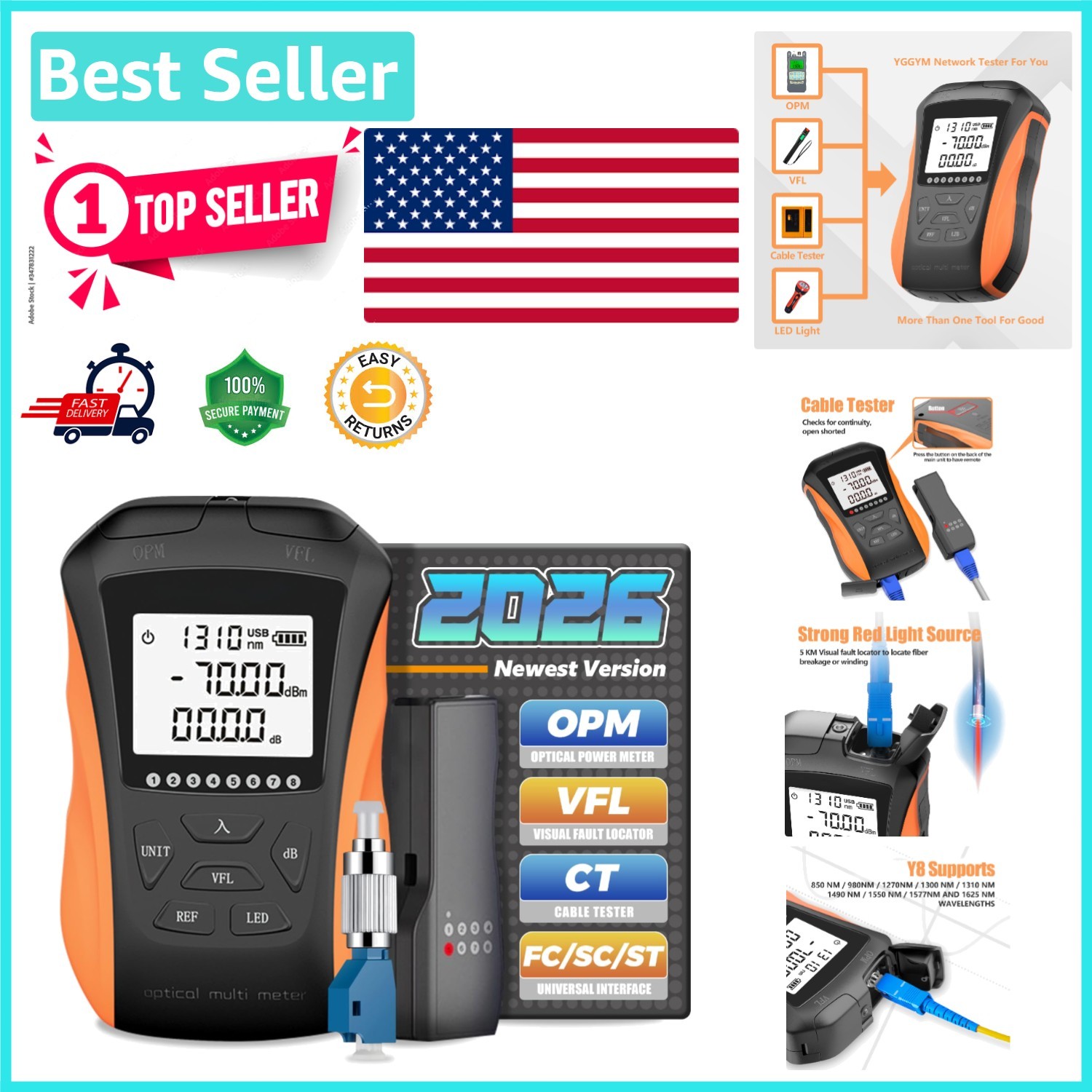 Battery-Powered Optical Power Meter with LED Flashlight - Smart Testing Tool