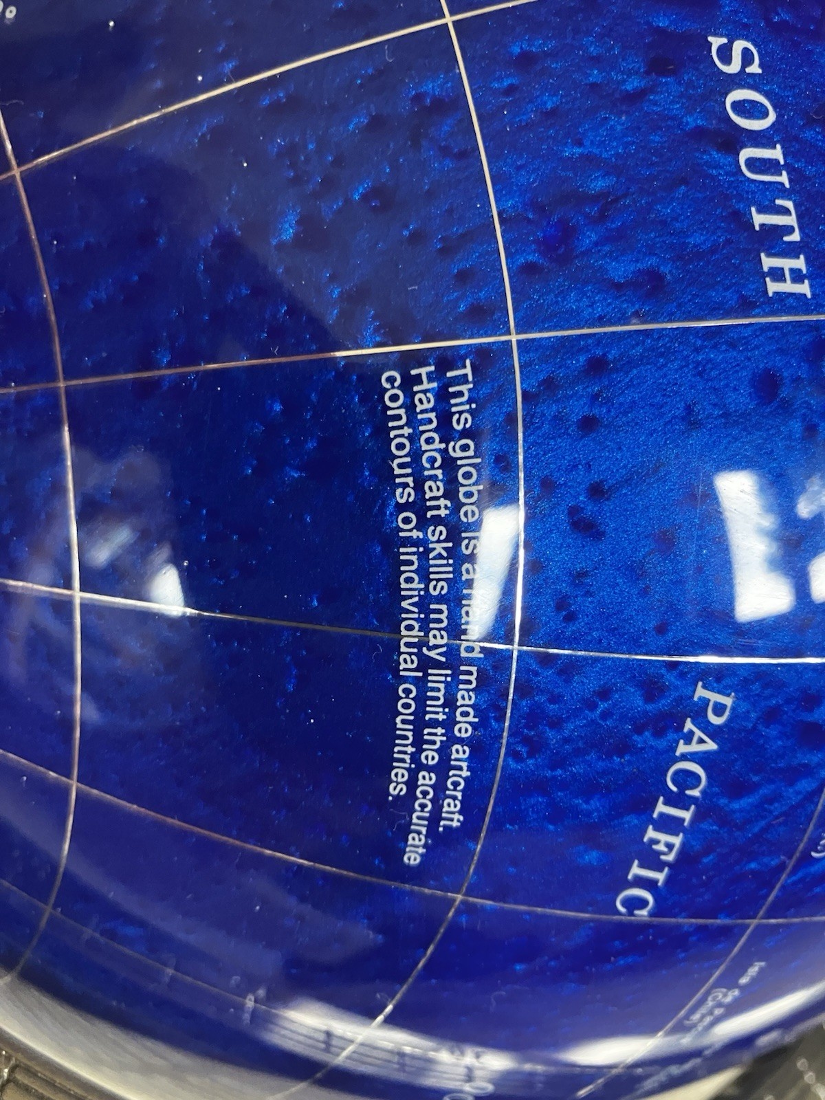 Blue Gemstone Tabletop World Globe w/ Rotating Silver Metal Base Compass