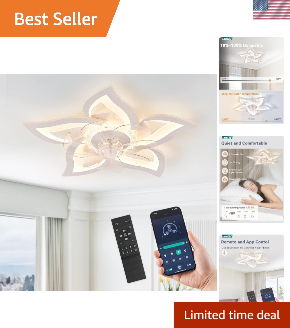 Stylish 27'' Flower Ceiling Fan with Quiet Operation and Remote App Control
