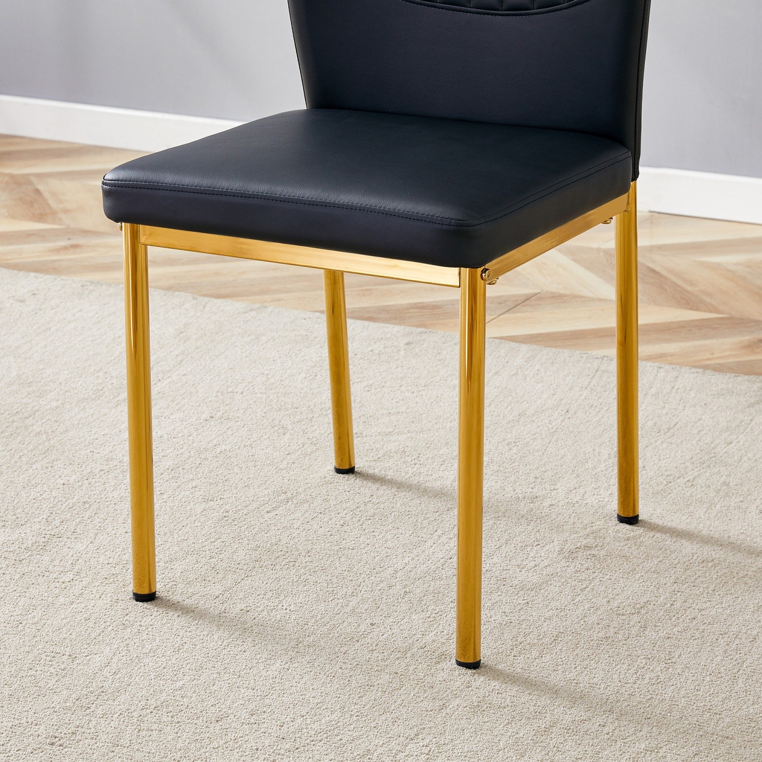 Set of 4 Black PU Leather Upholstered Kitchen Dining Chairs w/ Metal Gold Legs