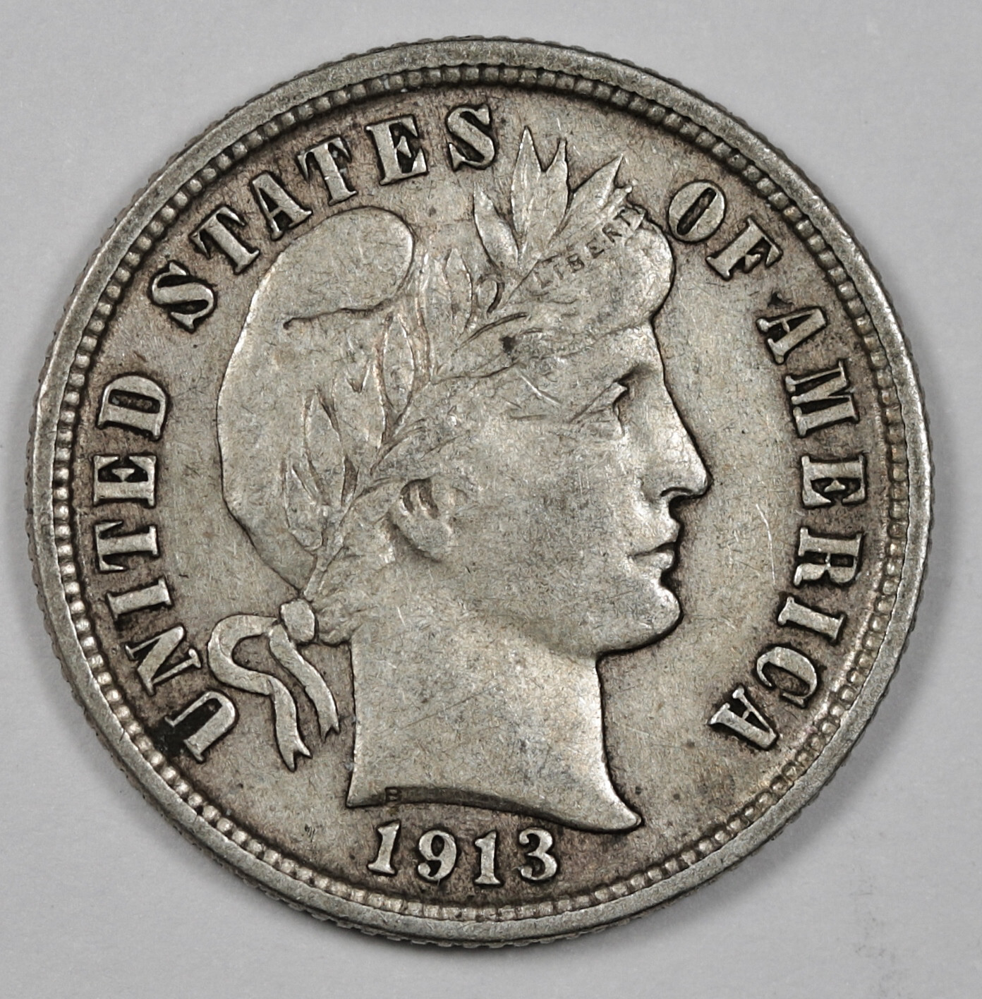 1913 Barber Dime.  "Perfect" XF-AU.  196945