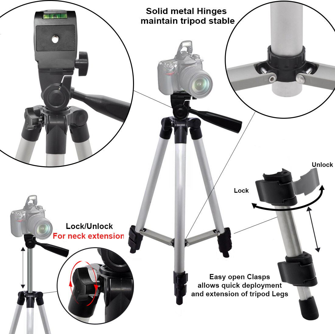 50" Inch Tripod For Camera/Camcorders Canon Sony Nikon DSLR Cameras w Carry Bag