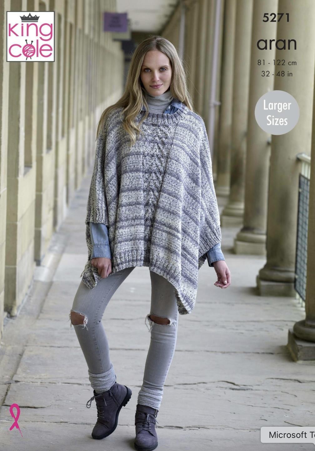 King Cole Aran Knitting Pattern Ponchos 5271