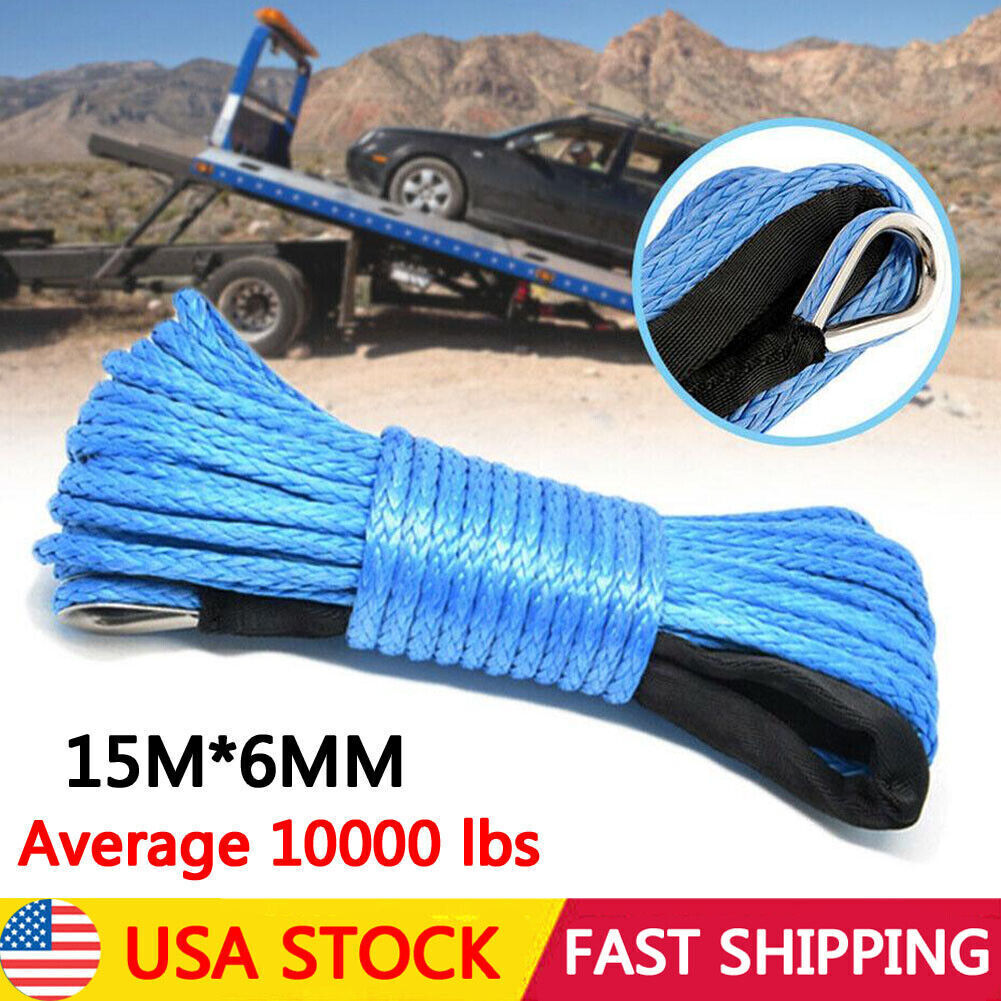 w/ Sheath Synthetic Winch Rope Line Recovery Cable 4WD ATV UTV 1/4"x50' 10000LBS