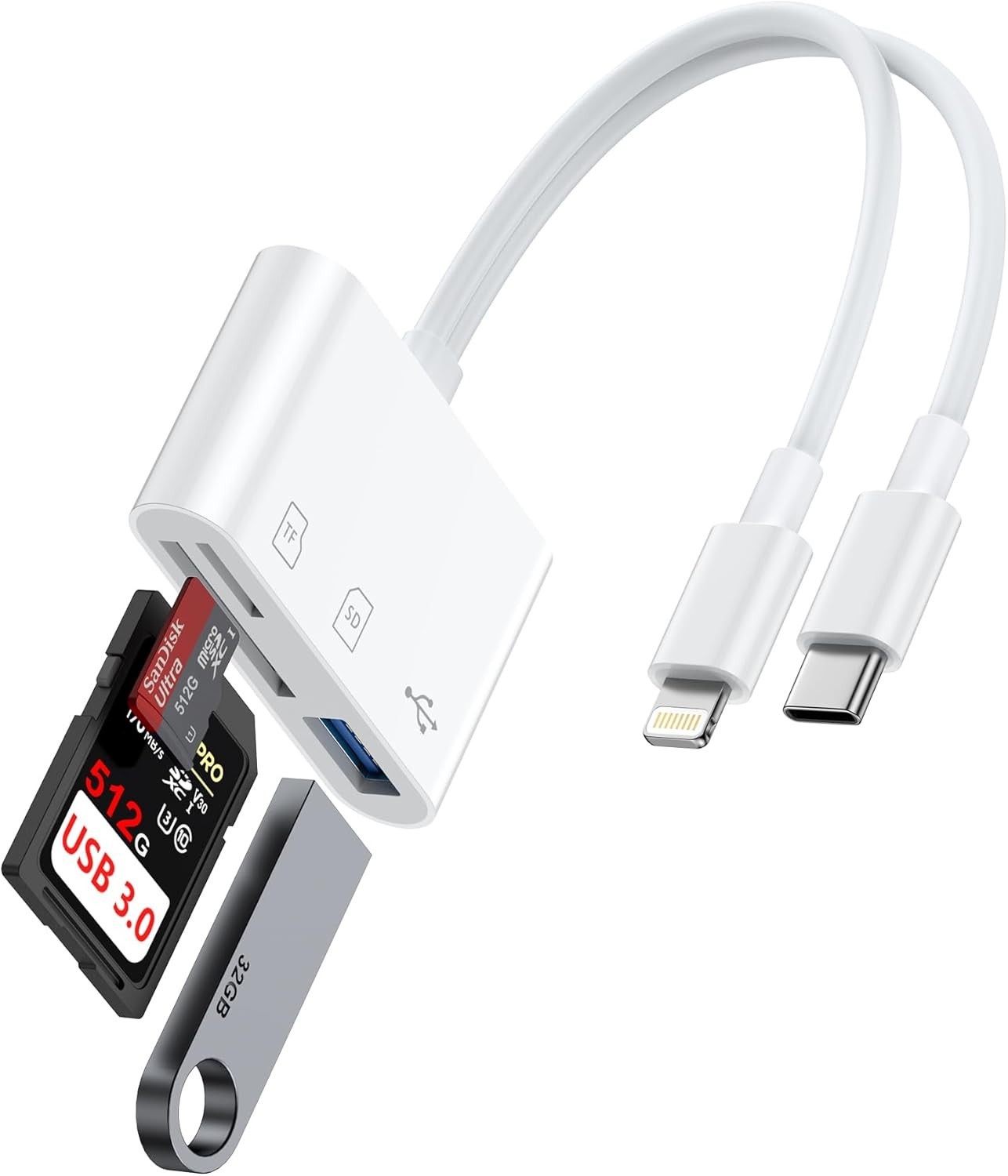 Versatile USB-C & Lightning SD Card Reader with Quick Transfer for All Devices