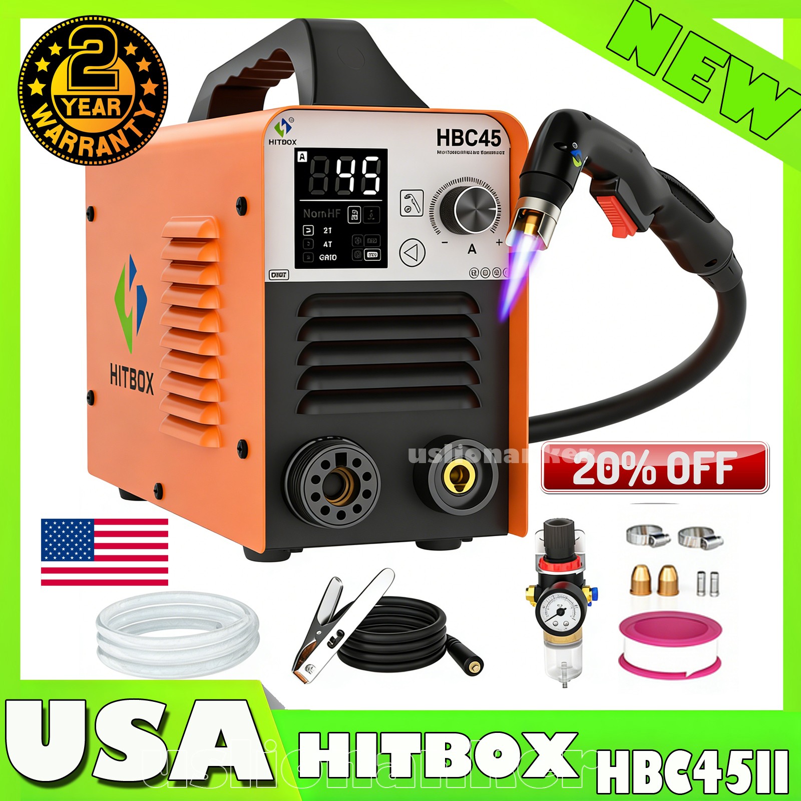 HITBOX Air Plasma Cutter 45A Non Touch Pilot Arc Cutting Machine 110V/220V 14mm