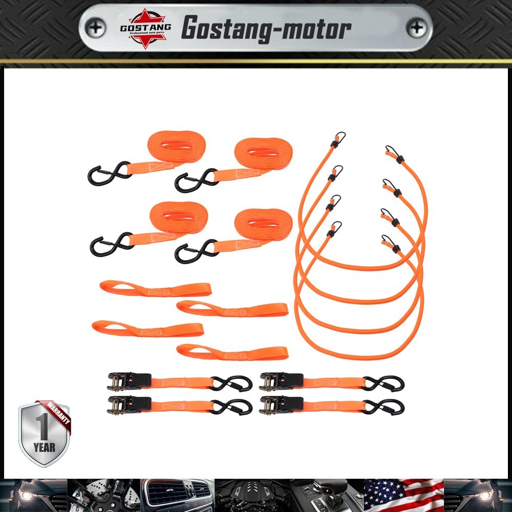 4 Pack 1" × 15 Feet Heavy Duty Tie Downs 2200Lbs Ratchet Straps W/ S Hook Orange