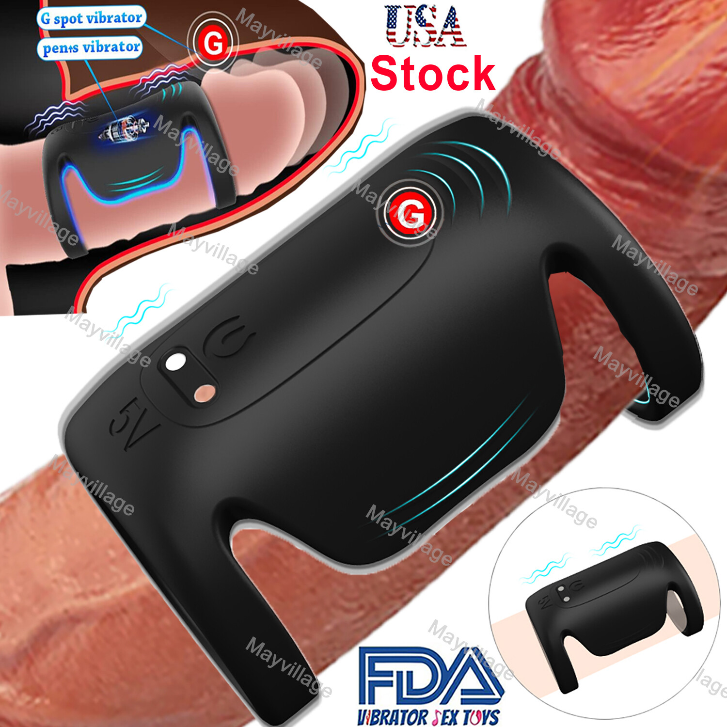 Couples Vibrator G-spot Dildo Massager Penis Cock Ring Adult Sex Toys For Men US