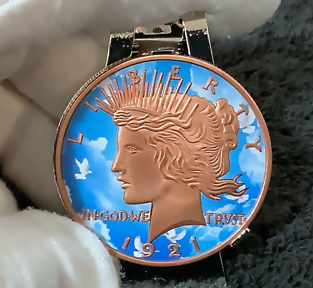 Blacks Money Clips: Sky Blue Joan Of Ark Peace Dollar Money Clip