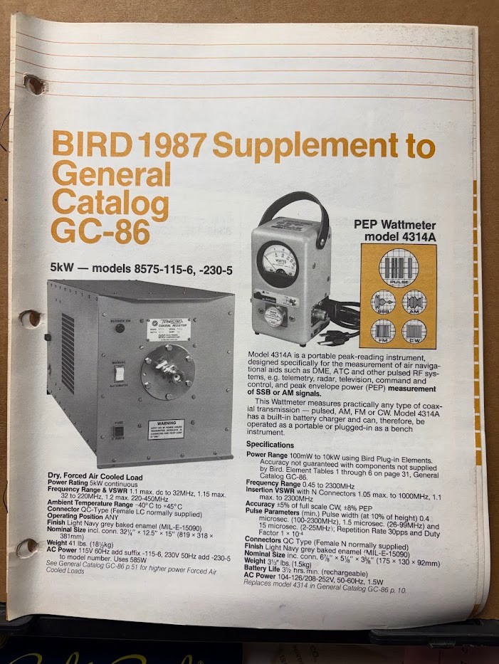 Bird Electronic Corporation Catalog 1986 Thruline Thermaline Wattmeter Analysts