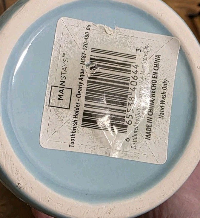 MainStays Clearly AQUA Blue Ceramic Toothbrush Holder VGUC