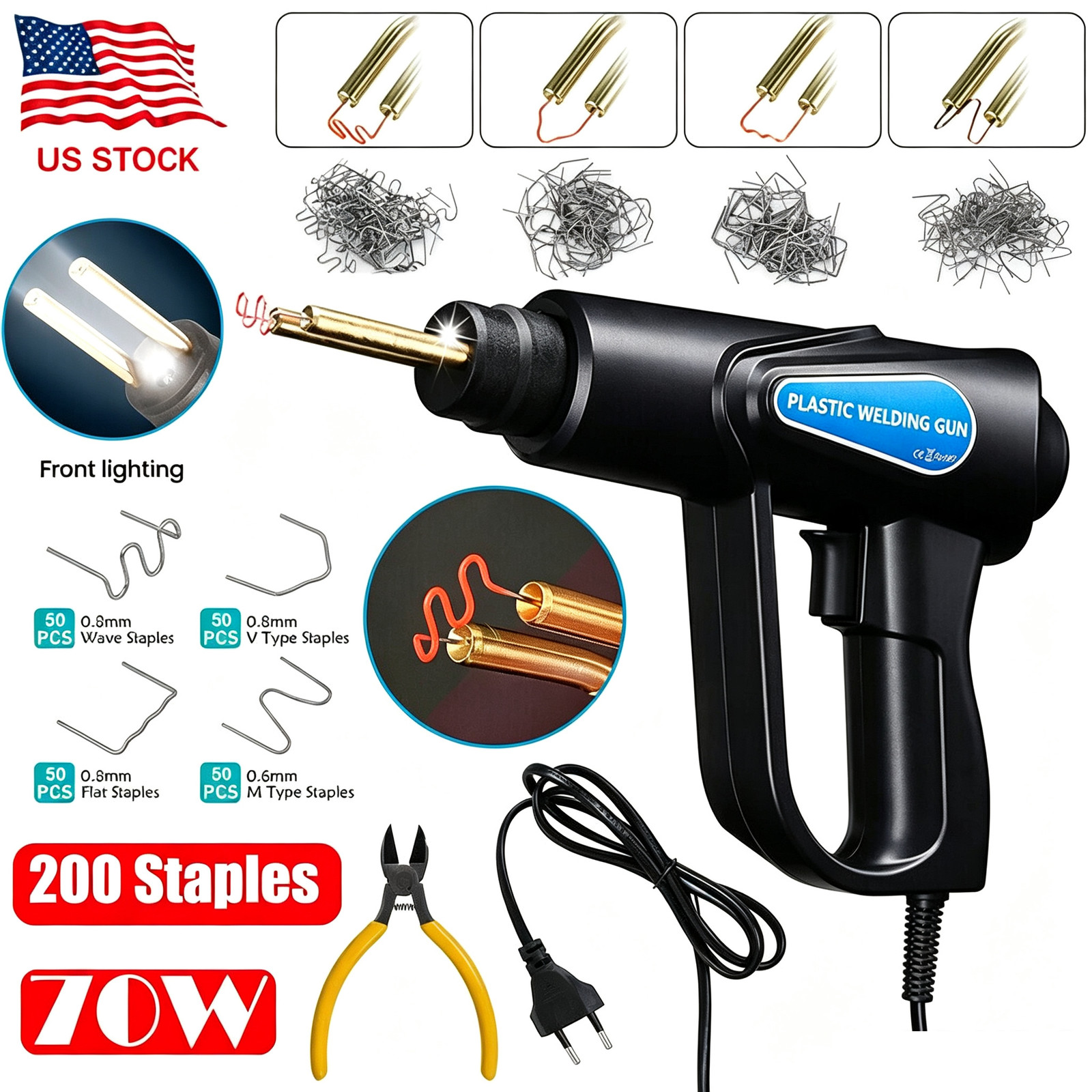 Plastic Welder Kit Soldering Hot Stapler Bumper Repair Welding Gun 200 Staples u