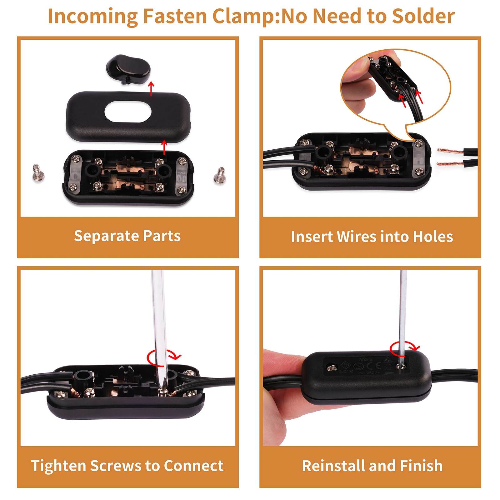 Venforze Inline Cord Switch On/Off Lamp Control Appliance 6 Packs