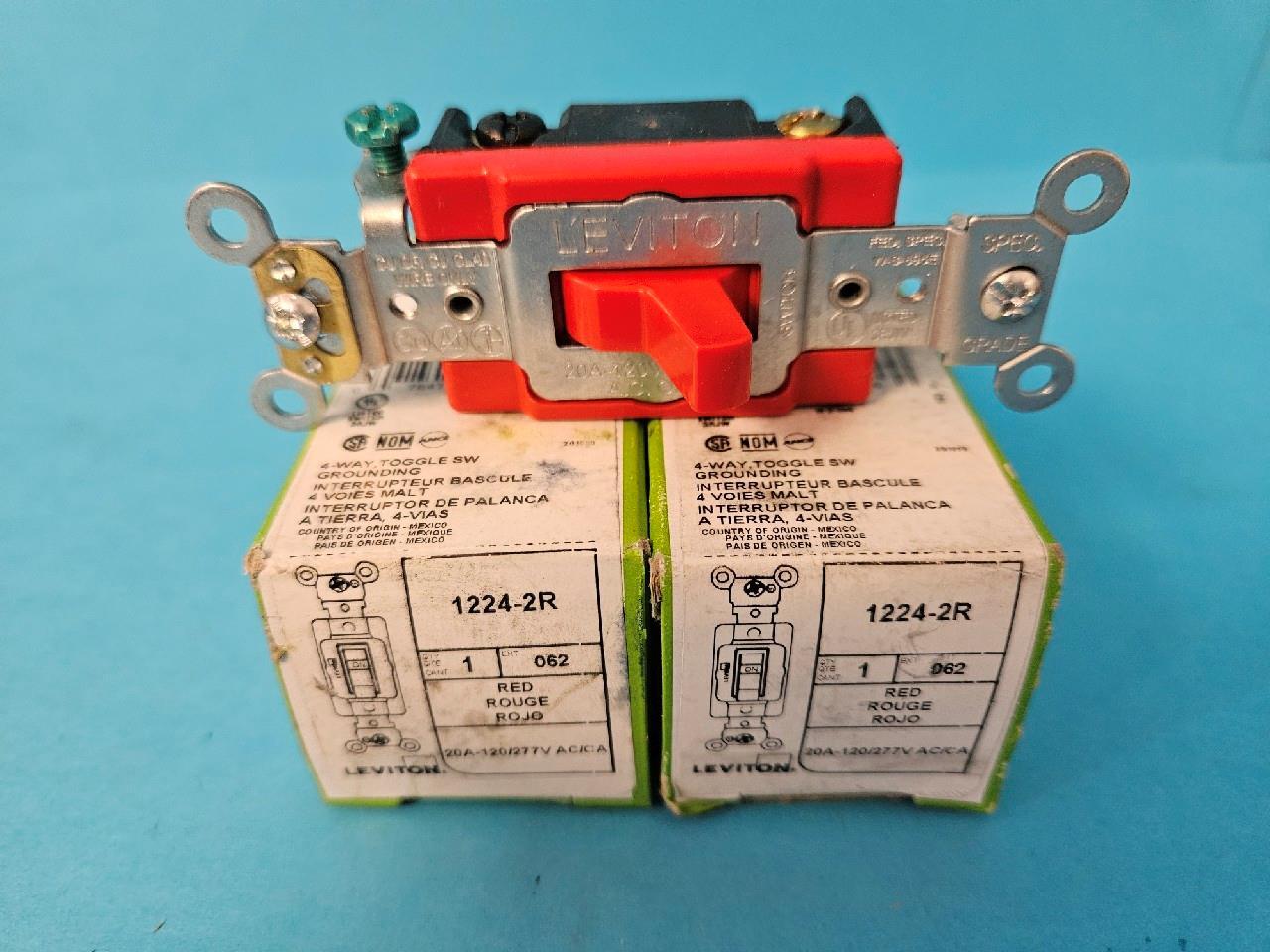 2 NEW Leviton 1224-2R 20A 120/277V Toggle 4Way AC Quiet Switch Extra Heavy RED