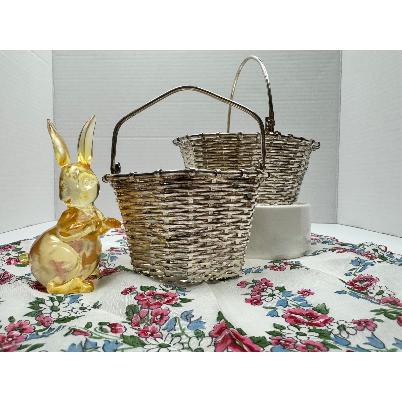 Vintage 2 Silver Plated Small Woven Wire Baskets AMC New York Easter Decor