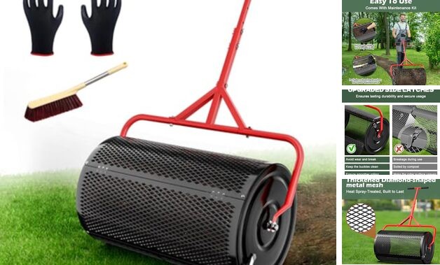 Compost Peat Moss Spreader for Lawn, 24 Inch Compost Roller Spreader 24 INCH
