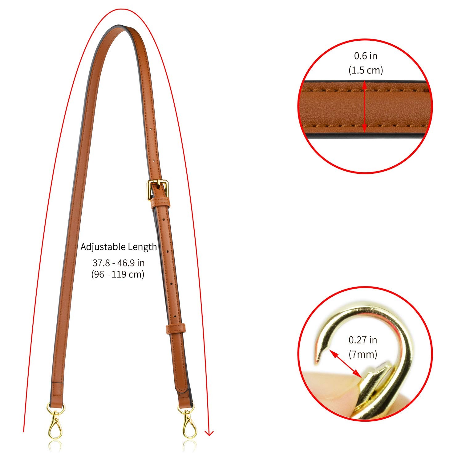 Allzedream Leather Purse Strap Replacement Crossbody Handbag Medium, Brown