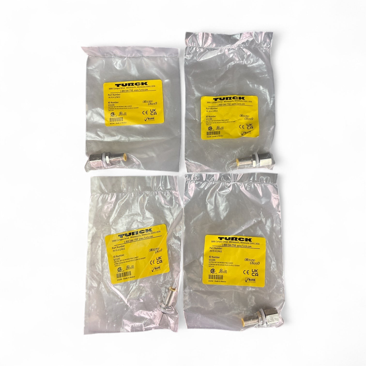 Turck Euro Fast Series FK FS 4.5/M12 Sensor Connector Lot of 4 (Best Offer!)