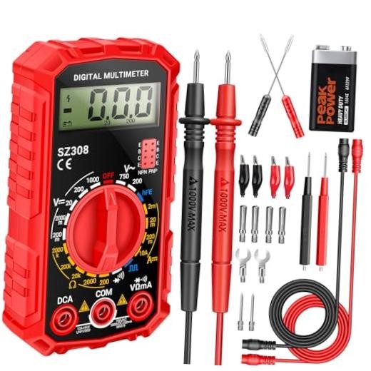 Multimeter,SZ308 DC AC Volt Meter,Ohm SZ308 Red (With 16-piece test set)
