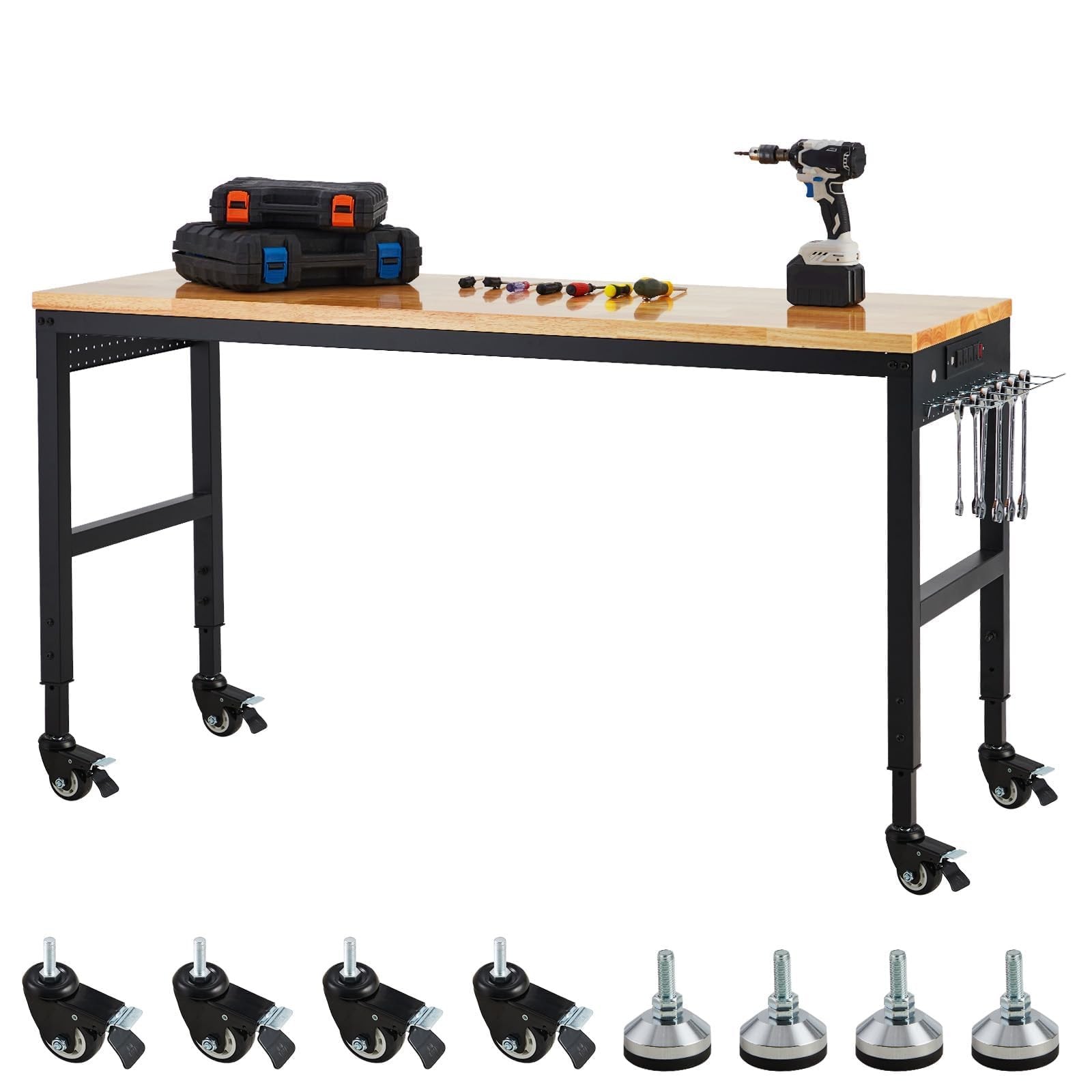 72" Adjustable Workbench 2000LBS Load Heavy Duty Garage Worktable w/Power Outlet