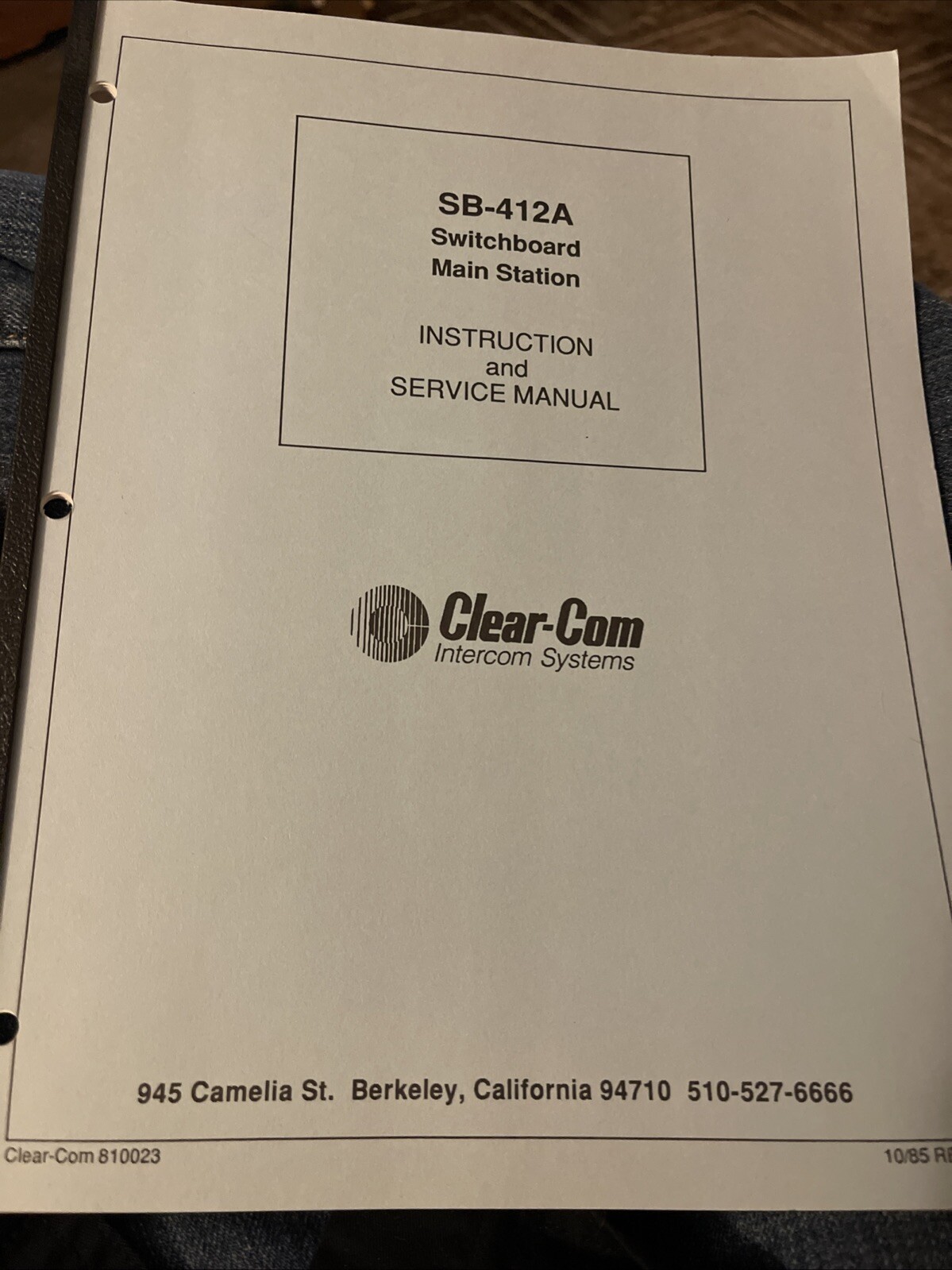 Clear-Com Intercom Systems SB – 412 A Switchboard Instruction/Service Manual