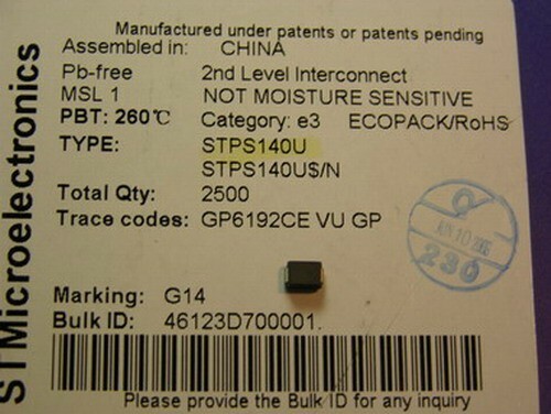 175 ST Microelectronics STPS140U SMT 1A 40V  PWR Schottky Rectifiers SMB Package