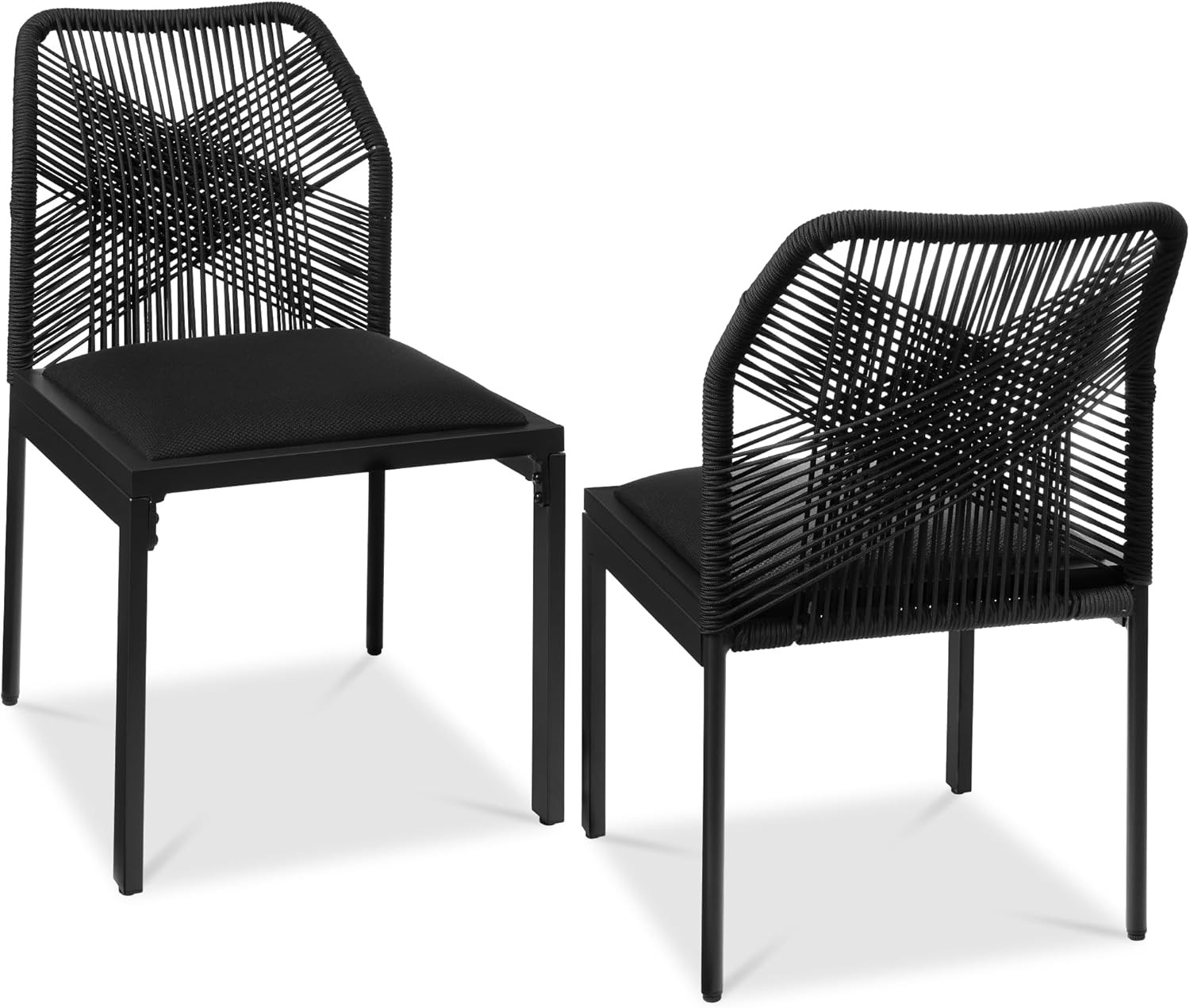Modern Set of 2 Indoor/Outdoor Dining Chairs with Cushions - Black/Obsidian