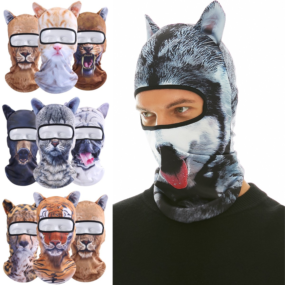 3D Cat Animal Ski Balaclava Face Mask Halloween Party Costumes Outdoor Bandana