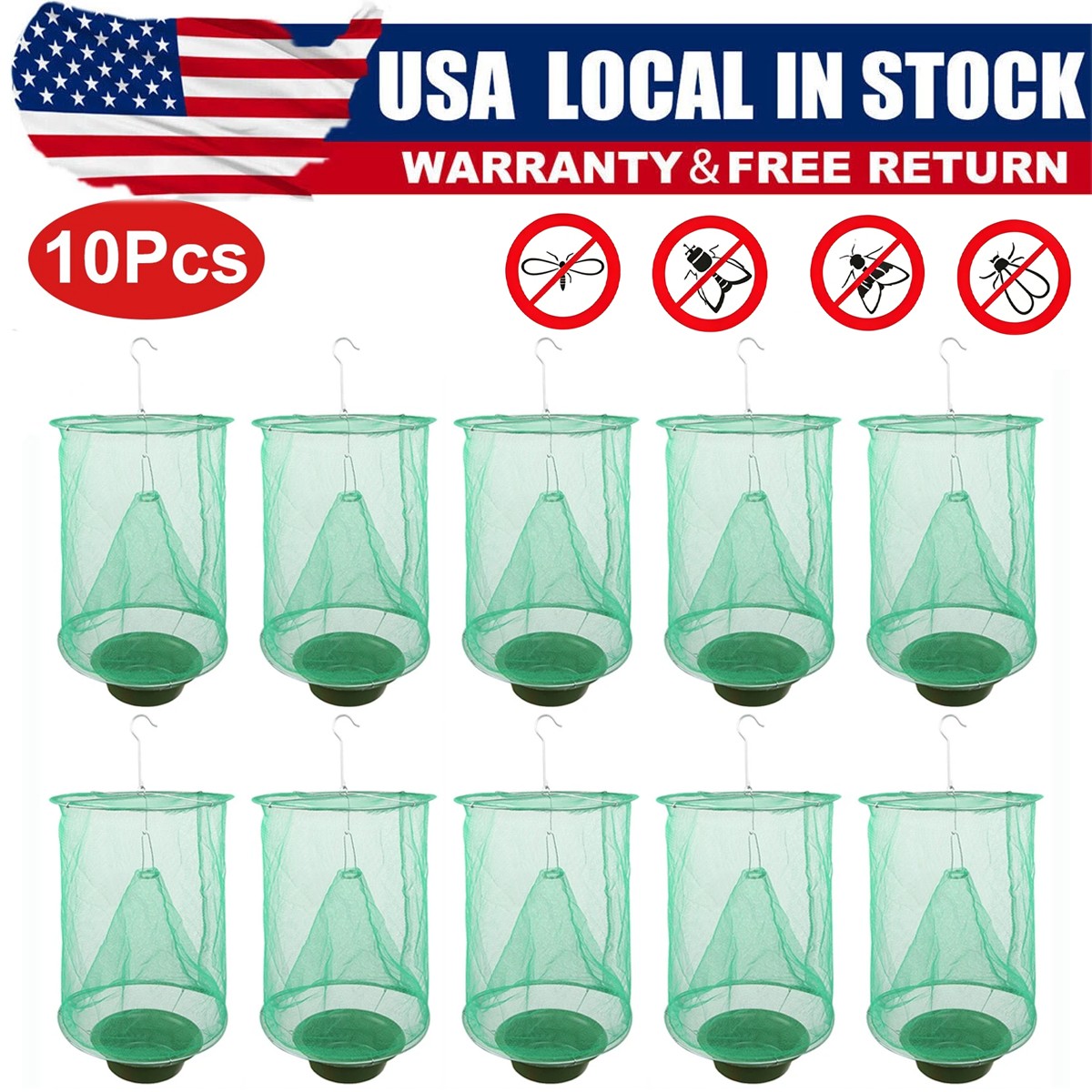 10 Pack Fly Trap Insect Killer Net Cage Trap Ranch Pest Hanging Catcher