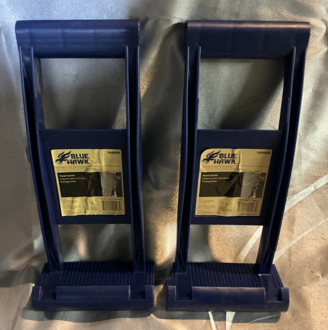 Set of Blue Hawk Drywall Panel Carriers Two pieces One With Small Chip #0086688