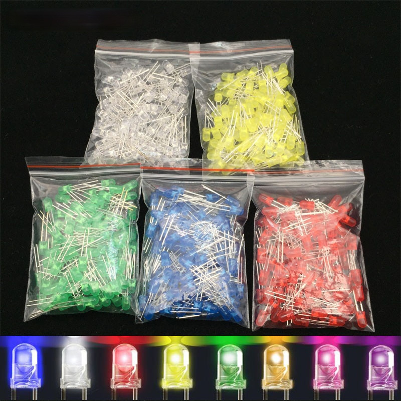 100pcs 5mm LED Diode Kit White Green Red Blue Yellow Orange Pink Purple Warm