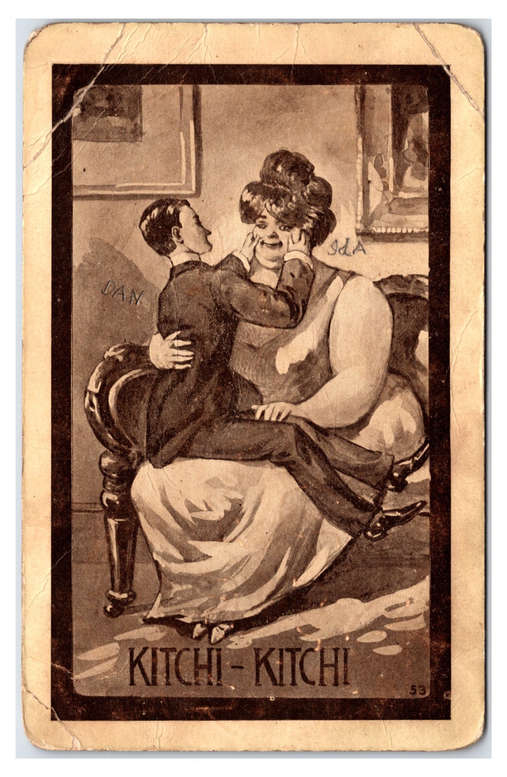 Antique Early 1910s - "Kitchi - Kitchi" Funny Couple Postcard (UnPosted)