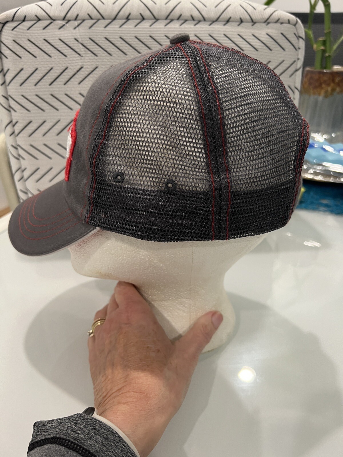 Mycogen Seeds White Red Patch Gray Fabric Mesh Hat Cap