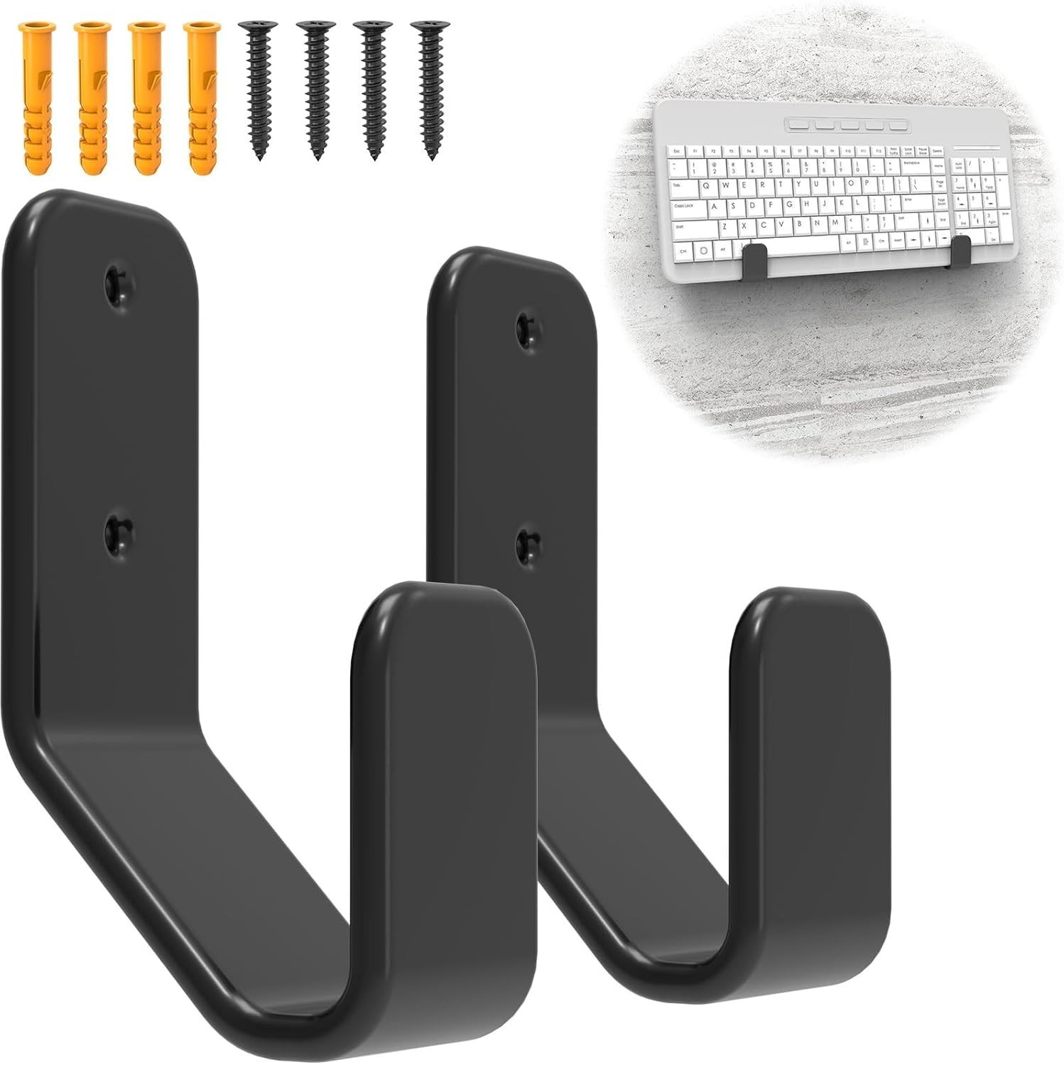 2-in-1 Keyboard Wall Mount - Metal Hanger with Adhesive & Screws, Fits Mechan...