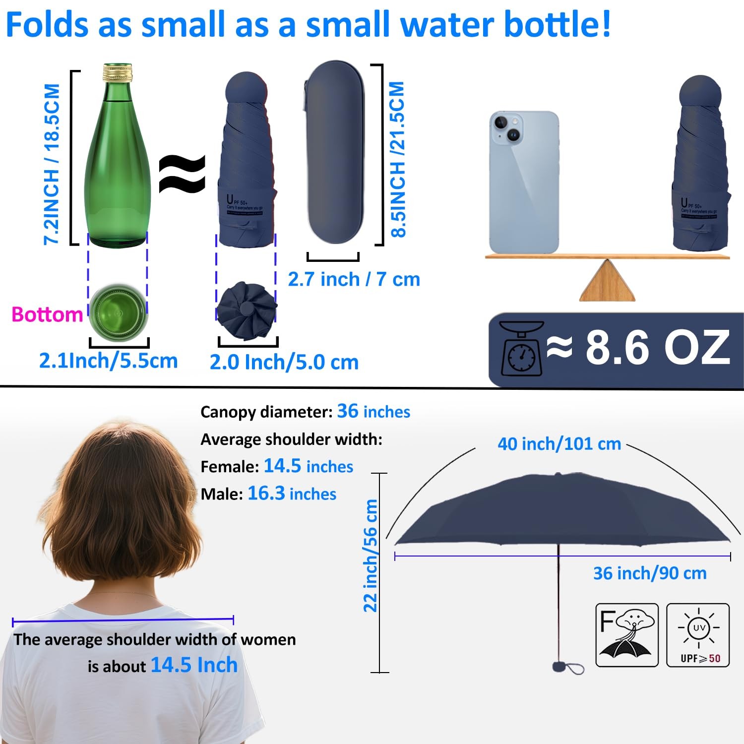 Travel Essentials Mini Umbrella for Purse With Case Small Compact UV Sun Prot...
