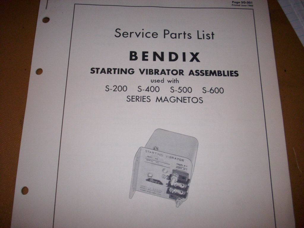 Bendix Starting Vibrator Assemblies Parts List Booklet