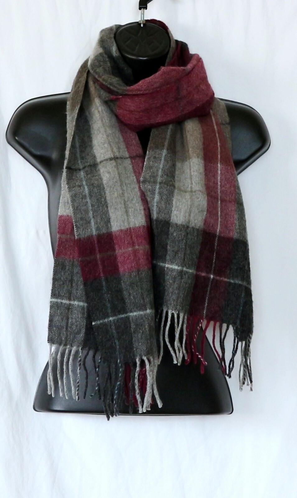 EDINBURGH Grey Plaid Fringed Lambswool Scarf 10 x 62 VG