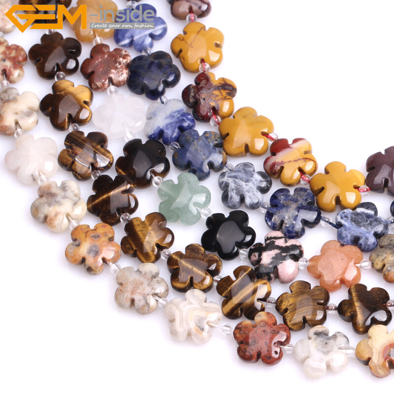 15mm Flower Natural Gemstone Beads For Jewelry Craft Making Strand 15" Wholesale