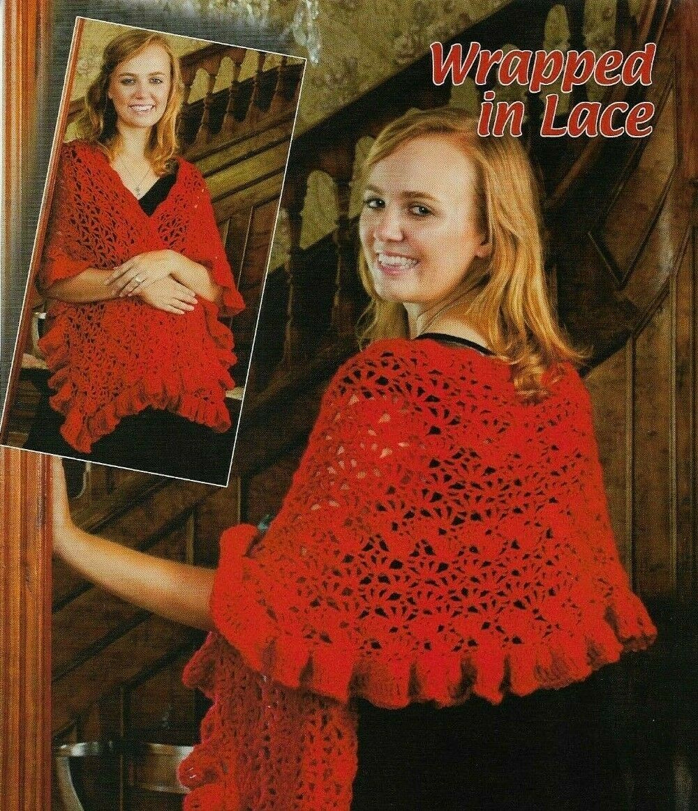 WRAPPED IN LACE RUFFLED WRAP SHAWL WOMEN'S CROCHET PATTERN INSTRUCTIONS