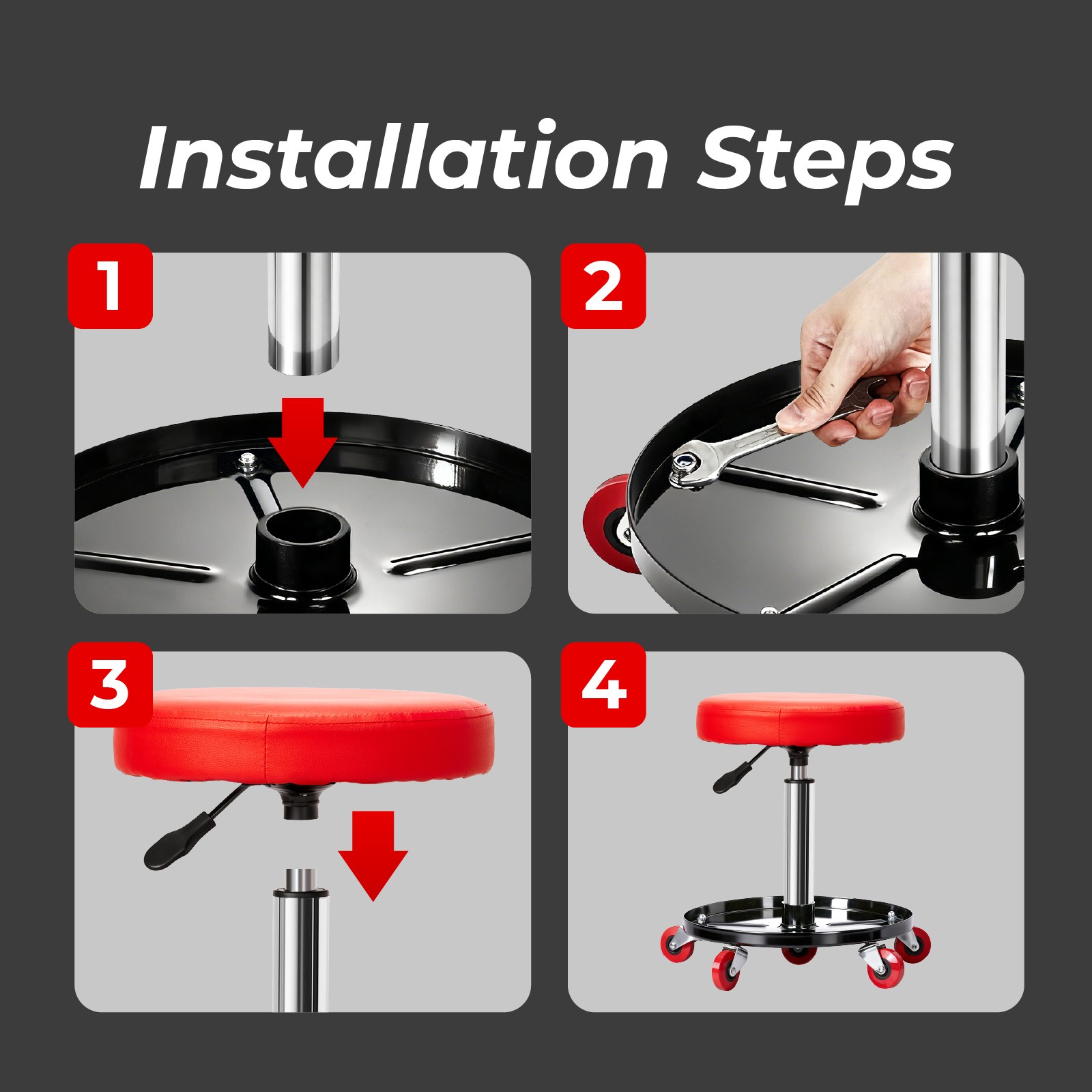 Mechanic Stool 300 LBS Rolling Pneumatic Creeper Garage Seat Adjustable Height