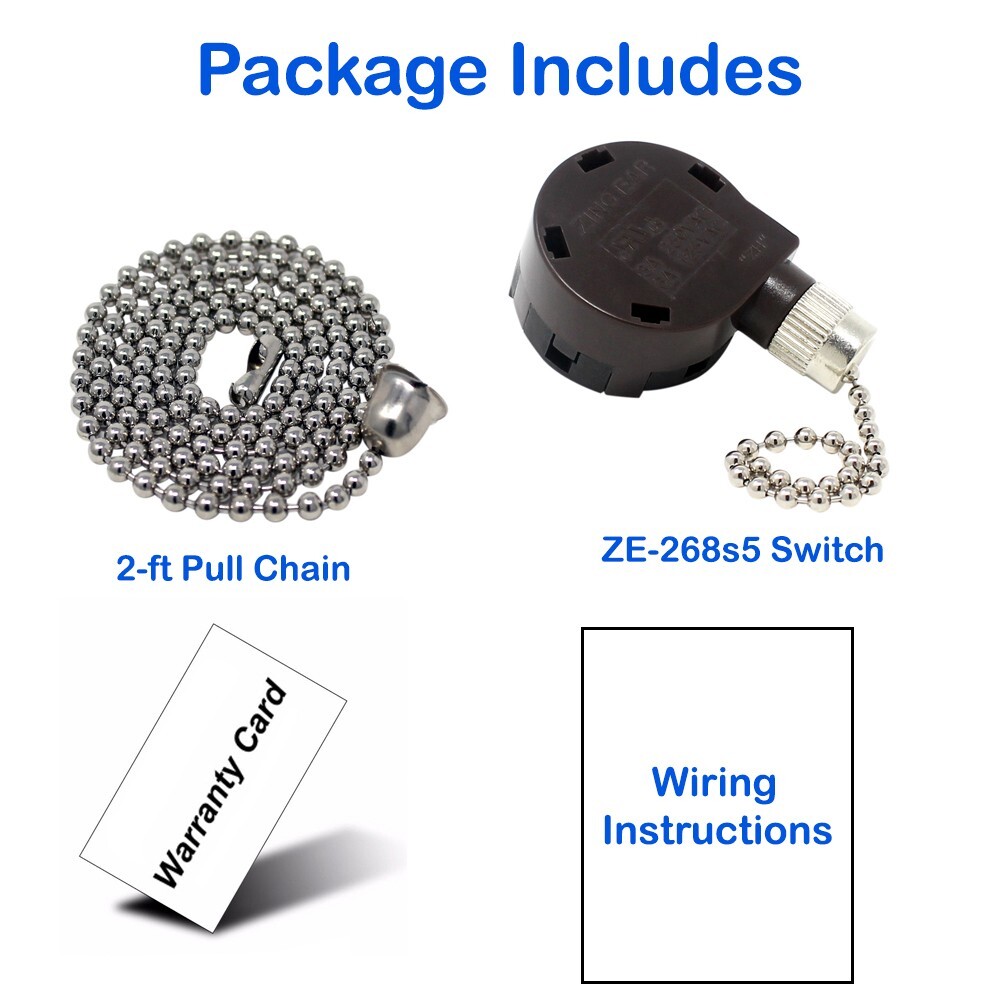 New Zing Ear ZE-268S5 4 Speed 5 Wire Ceiling Fan Pull Chain Switch Replacement