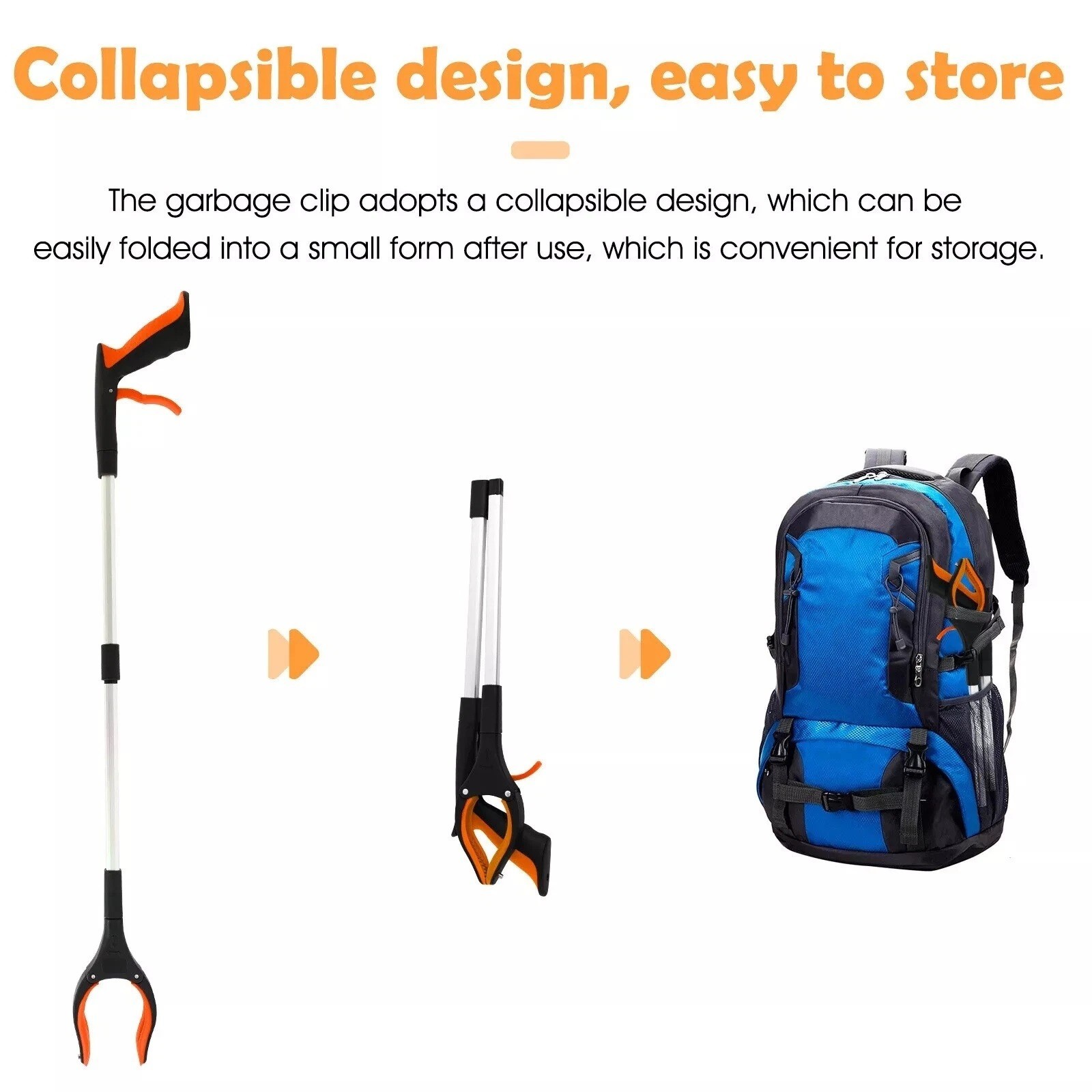 Foldable Garbage Pick Up Grabber Tool Rotating Jaw & Magnet Trash Picker 32”