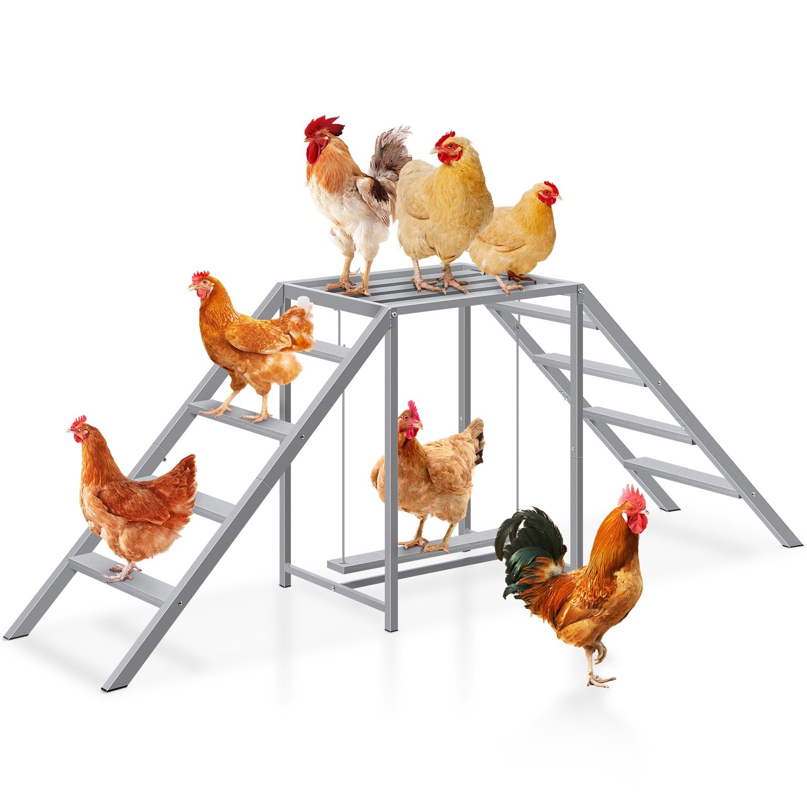 Chicken Coop Perch with Swing, Wooden Roosting Bar & Ladder Set for 6-8 Chickens