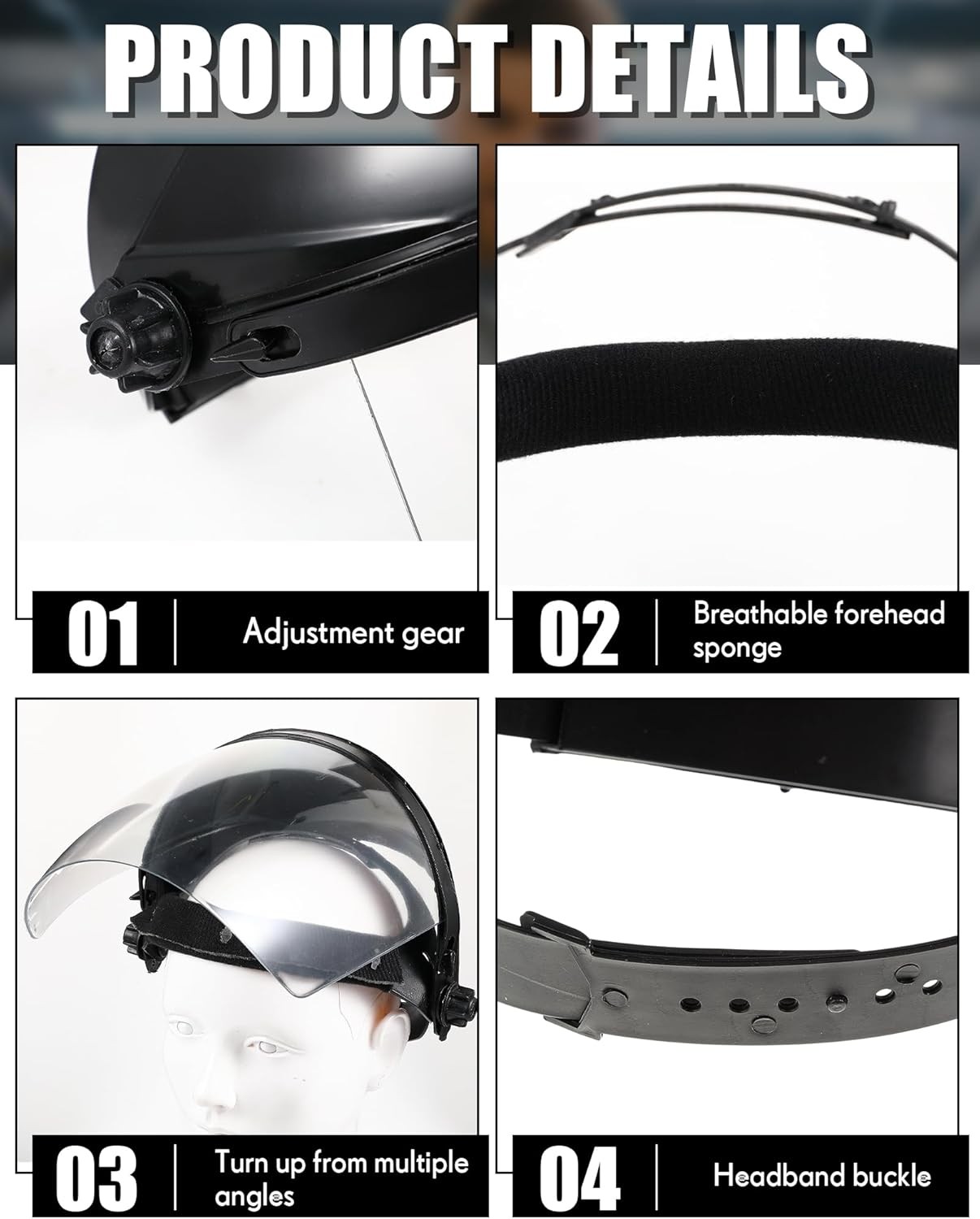 Safety Face Shield 4 Pcs Clear Adjustable Lightweight Impact Resistant Grinding