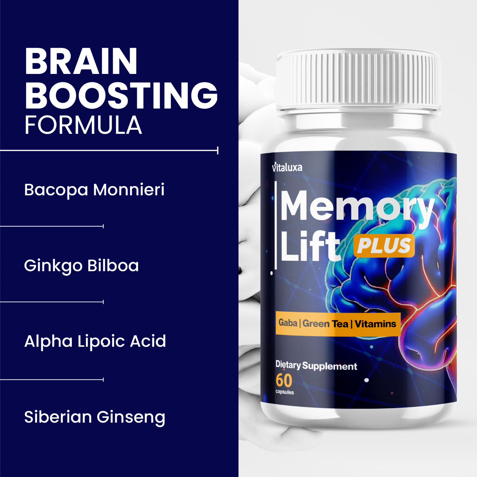 (5 Pack) Memory Lift Brain Maximum Support Supplement Formula (300 Capsules)