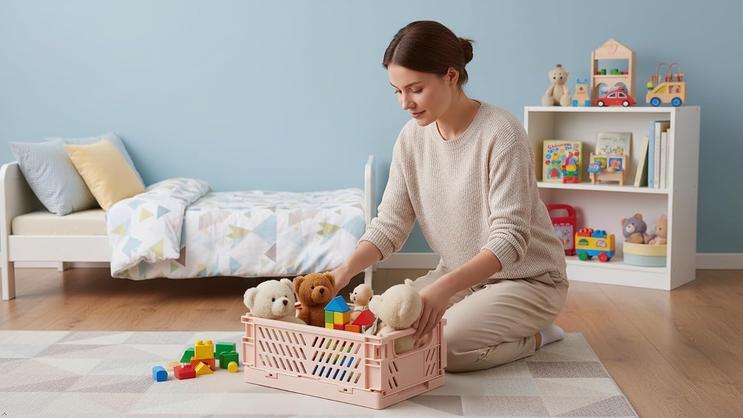 Space-Saving 4 Pack Plastic Folding Crates - Versatile Storage Baskets in Pastel