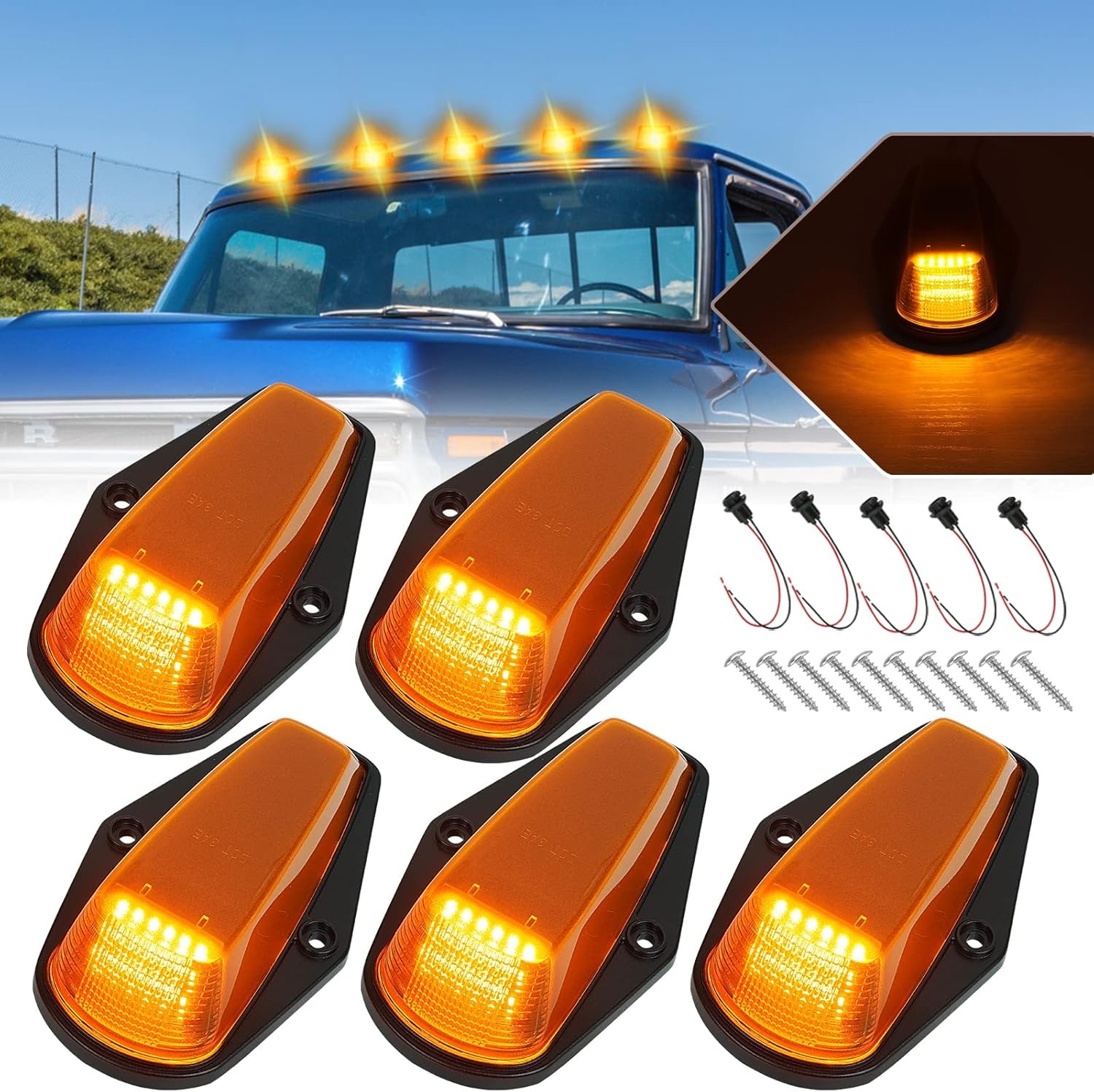 5Pcs For FORD F150 F250 F350 1973-1997 Roof Top Cab Lights Amber Marker Lights